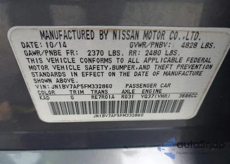2015 Infiniti Q50 Sport from USA, damaged, VIN JN1BV7AP5FM332860